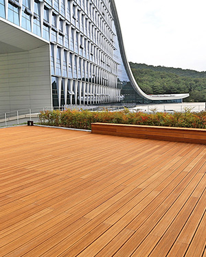Large scale outdoor commercial plaza featuring Bothbest strand woven bamboo decking